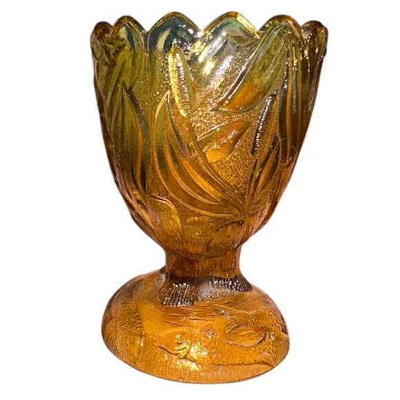 Other - Antique Amber Glass St Clair Kingfisher Footed Egg Cup Holder